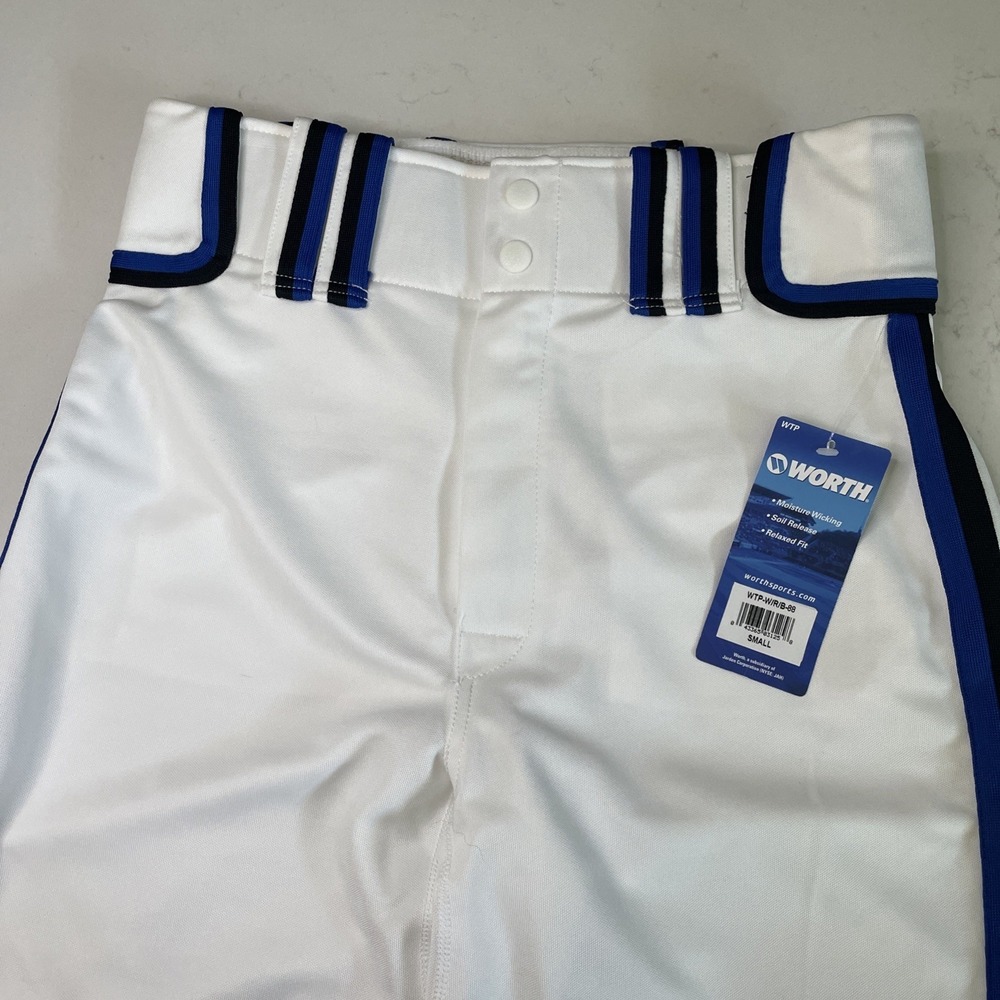 Worth Mens White Royal Blue Black Baseball Softball Pants WTP-W/R/B-88 Small NWT